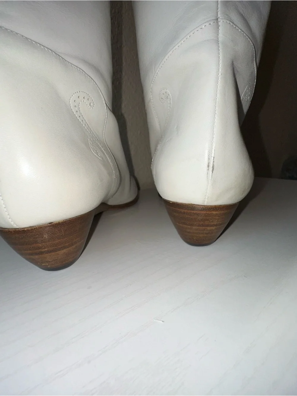 Vintage Caporicci White Western Knee High Boots Game Day Festival Bride Bridal 8